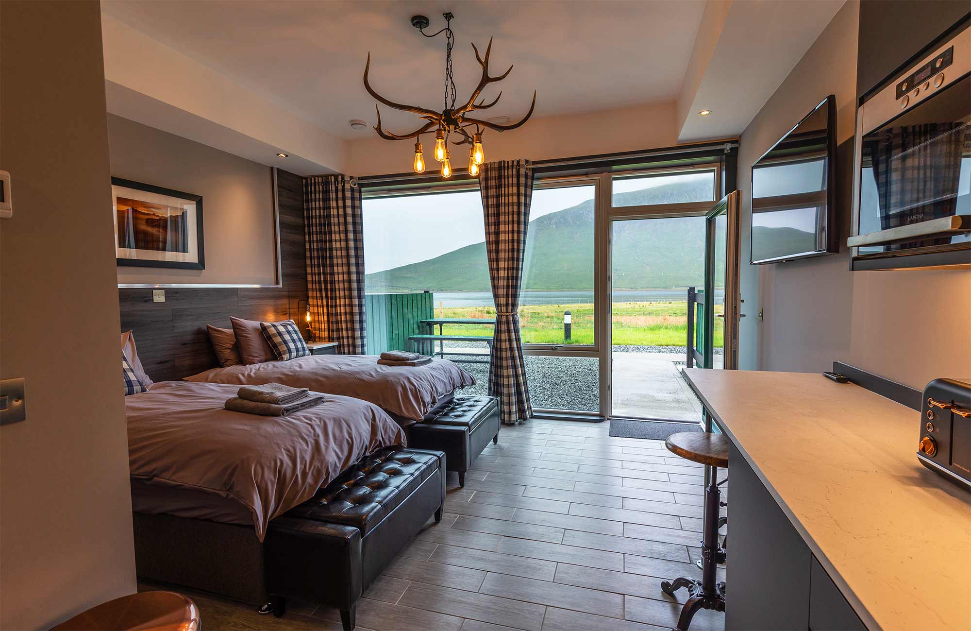 Sea views at Kinloch Ainort Luxury Self Catering Apartments in Sconser King Size Beds En Suite